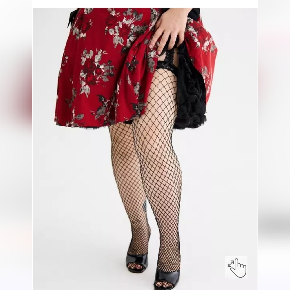 🆕️🖤BLACK FISHNET & LACE FAUX GARTER TIGHTS🖤 - Picture 2 of 10